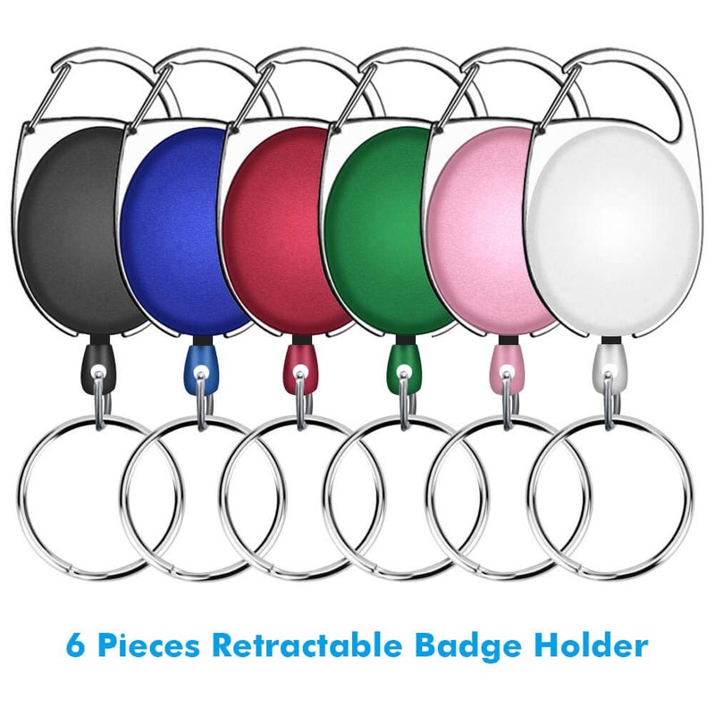Selizo 6 Packs Retractable Badge Holder ID Carabiner Badge Reels Retractable Key Holders Keychains with Key Ring, Assorted Colors - Image 2